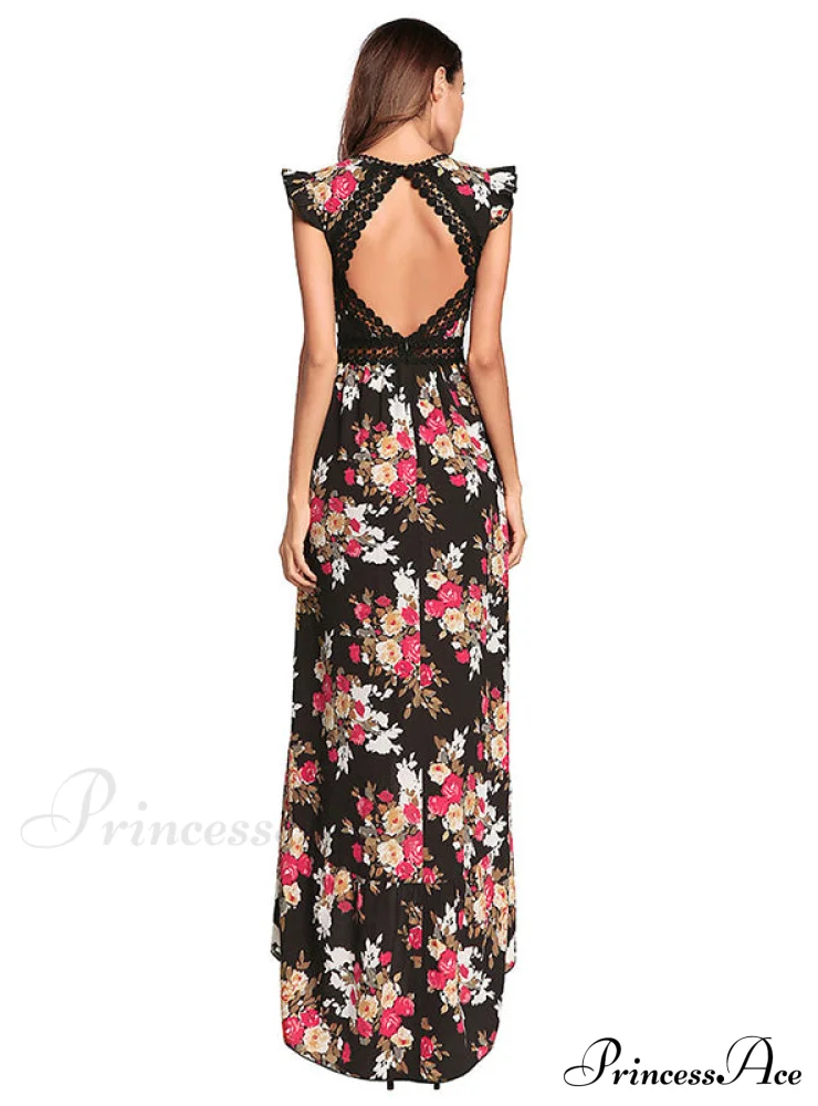 Bohemian Irregular Flowered Design V-Neck Dress - Image 3