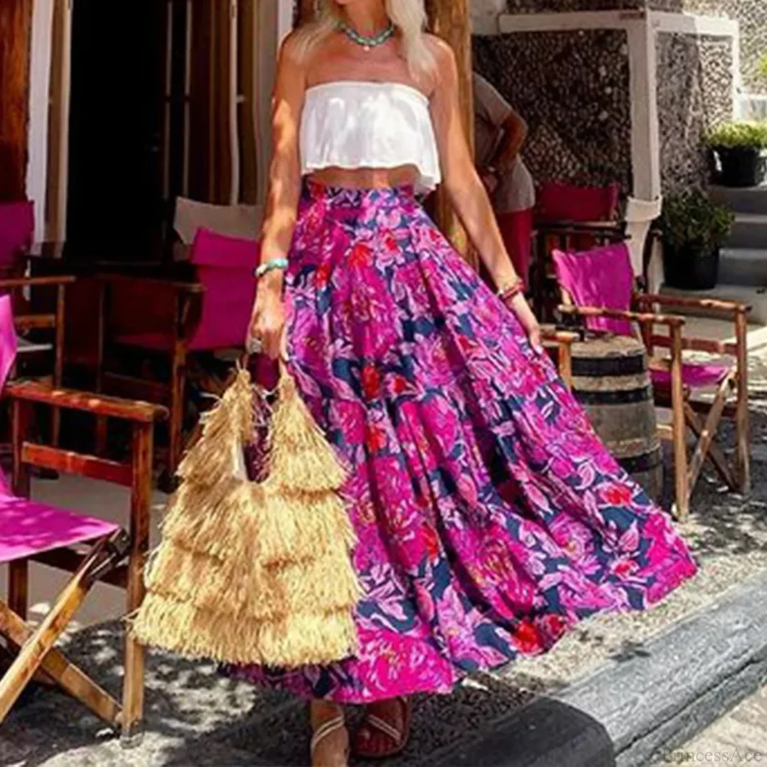Bohemian Print Floral Summer High Waist Beach Loose Skirt - Image 2