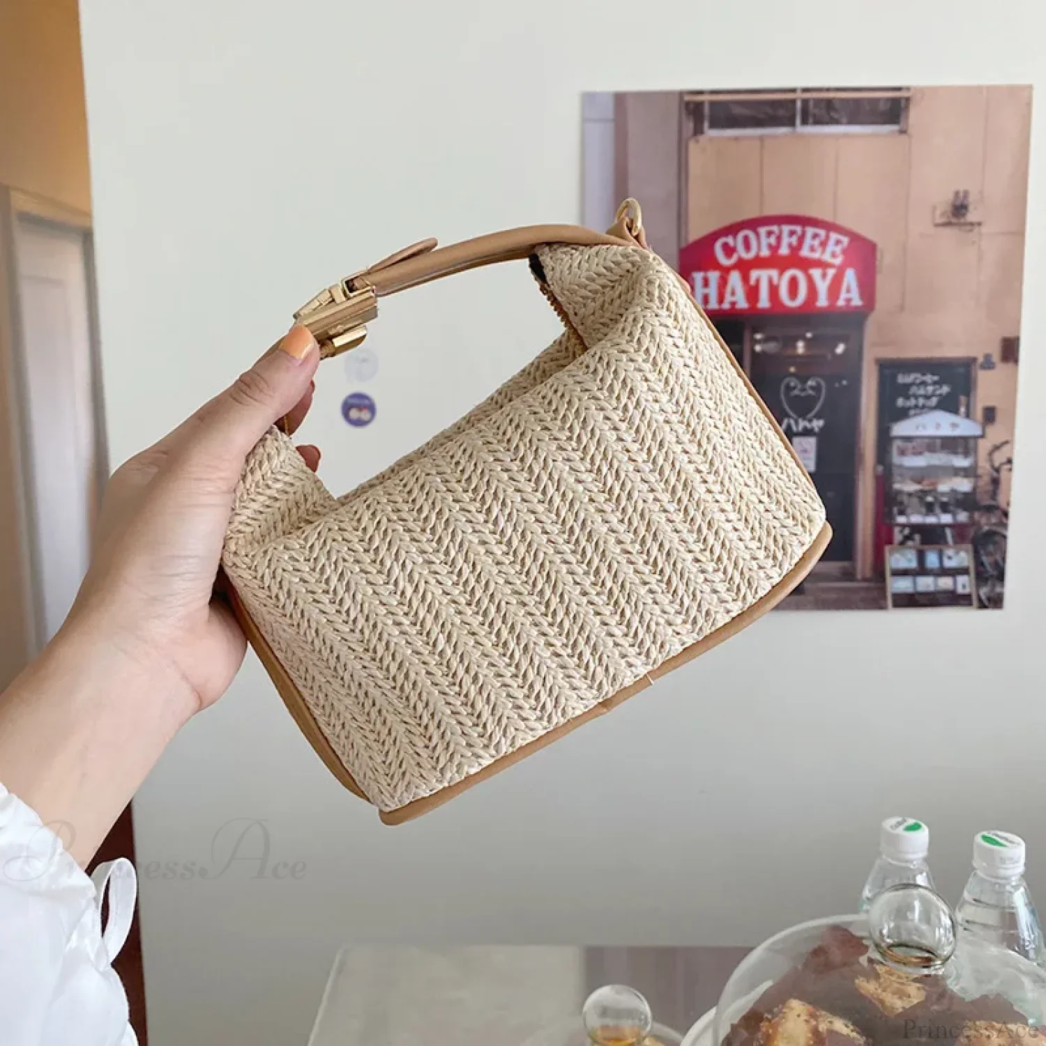 Bohemian Straw Crossbody Bucket Beach Handbag - Image 2