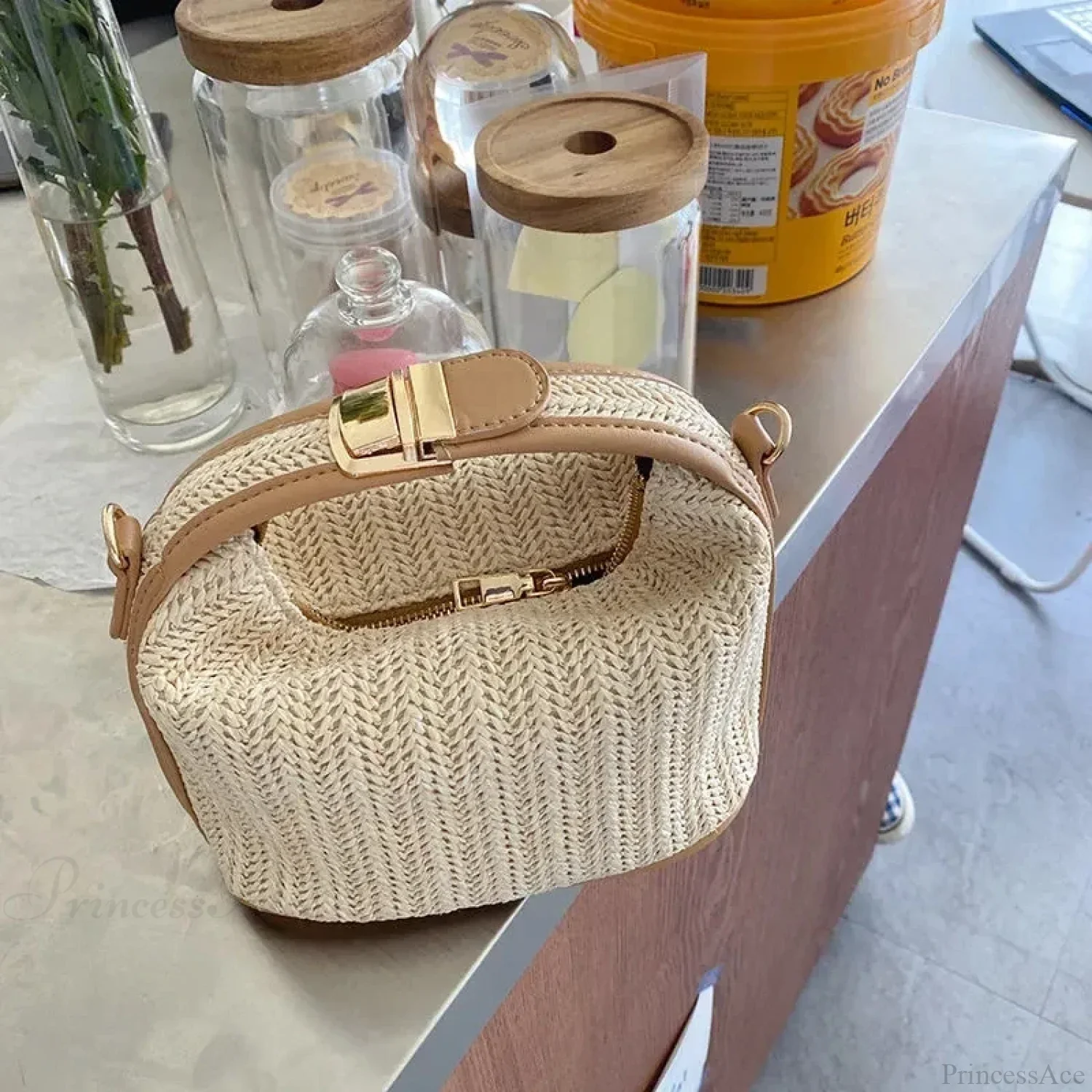 Bohemian Straw Crossbody Bucket Beach Handbag - Image 6