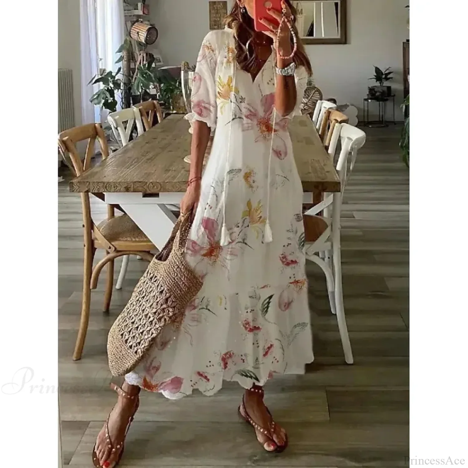 Bohemian Vintage Floral V-neck Summer Beach Dress - Image 10