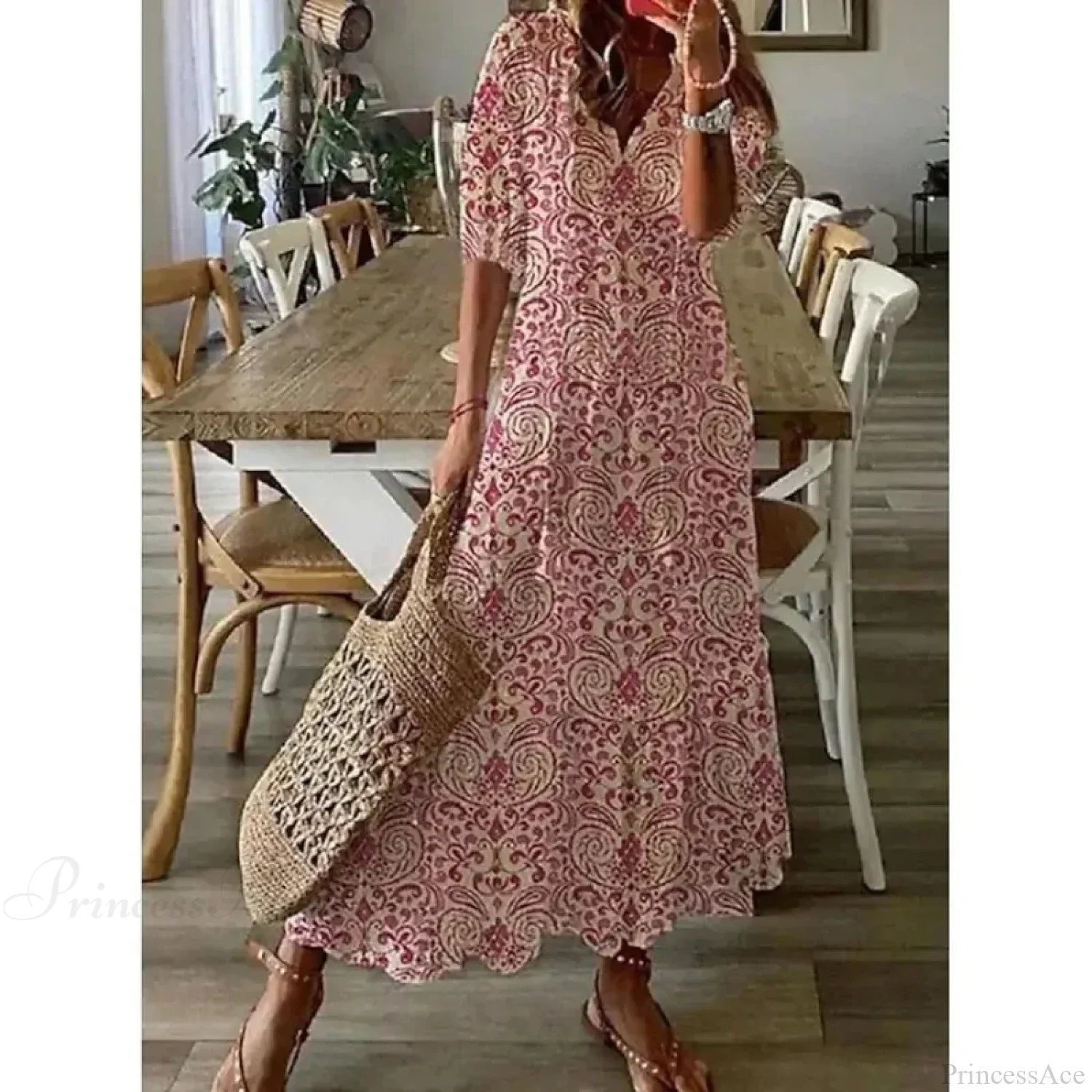 Bohemian Vintage Floral V-neck Summer Beach Dress - Image 5
