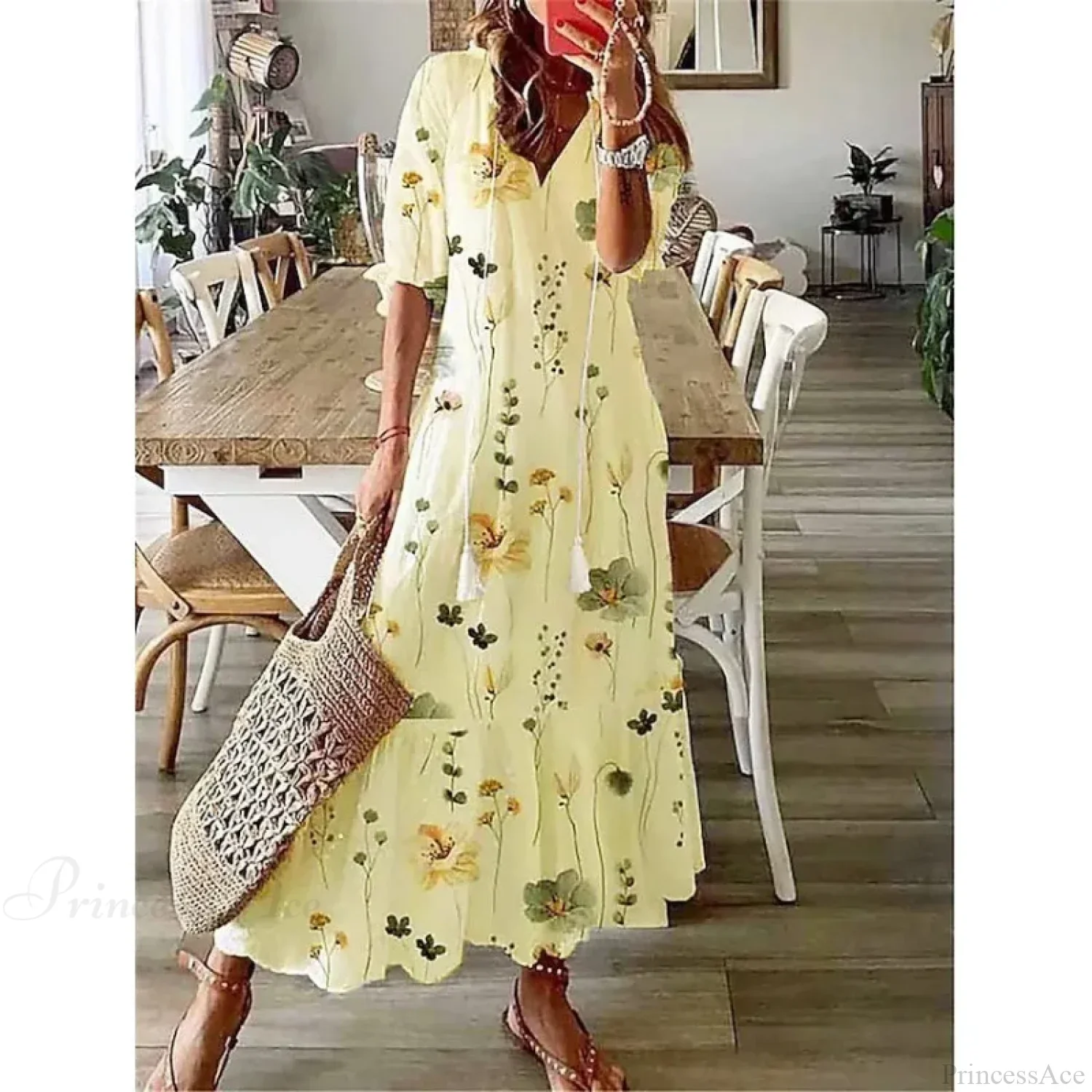 Bohemian Vintage Floral V-neck Summer Beach Dress - Image 8