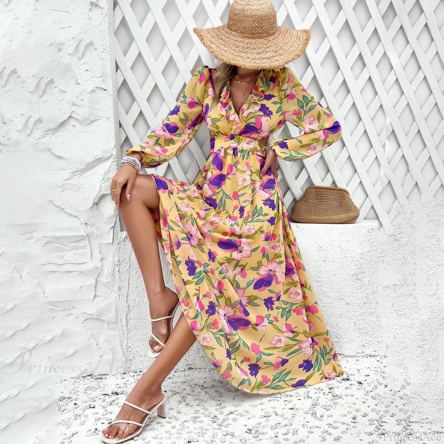Boho Beach Deep V Neck Maxi Dress - Image 8