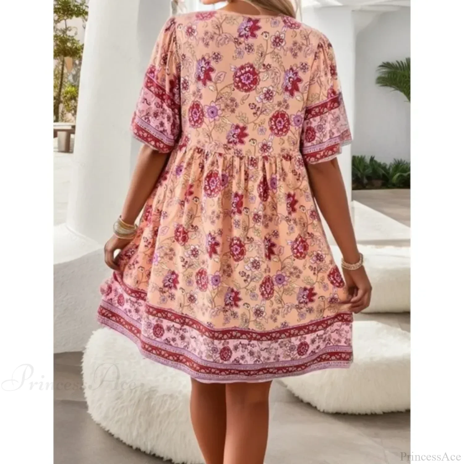 Boho Beach Floral Print Mini Floral Dress - Image 2