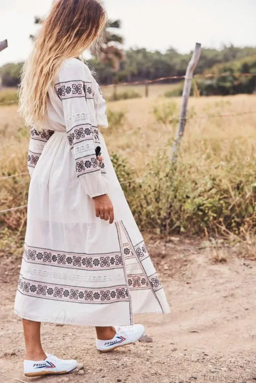 Boho Blue/White Cotton Rayon Maxi Dress - Image 5