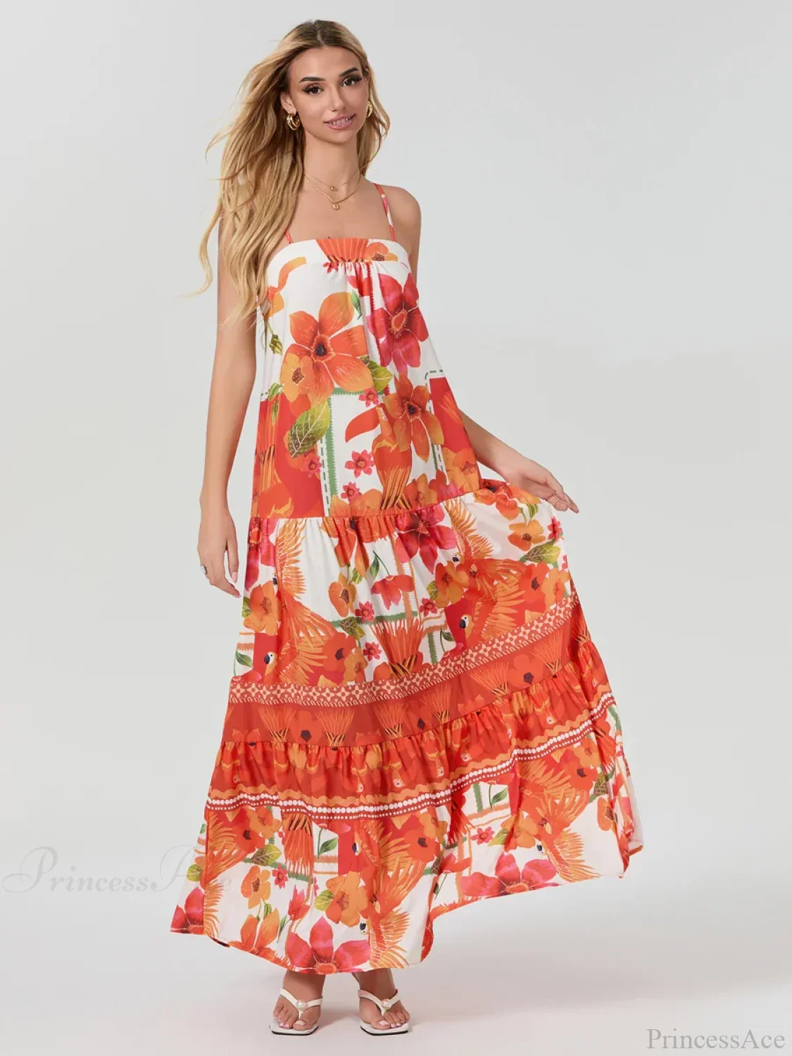 Boho Flowy Leaves Floral Ruched A-Line Floral Dress - Image 5