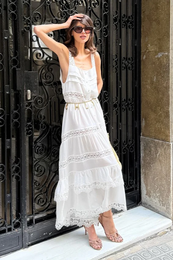 Boho Lace Patchwork Ruffle Loose Maxi Dress - Image 4