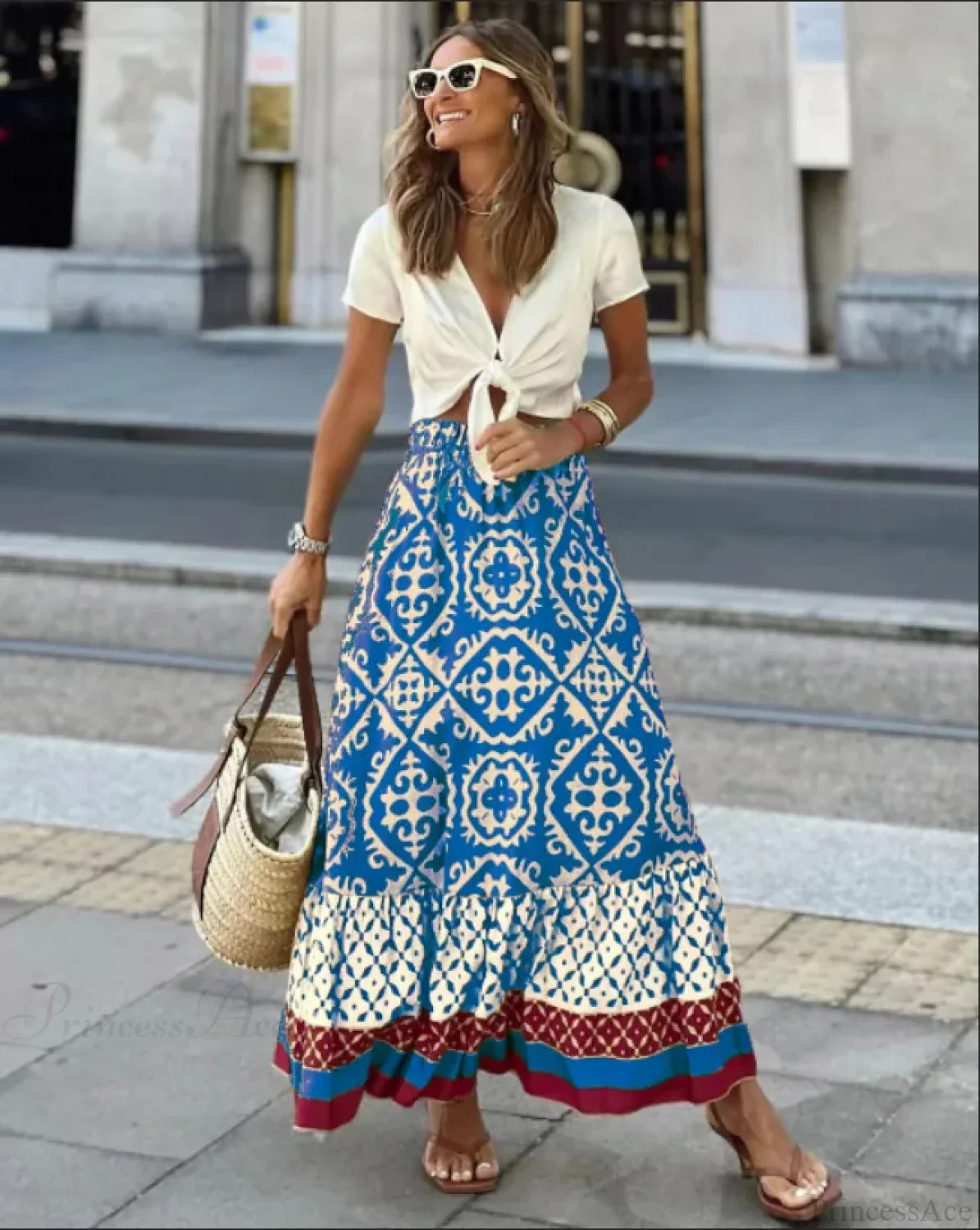 Boho Print High Waist Maxi Skirt Casual Loose Summer Skirt - Image 2
