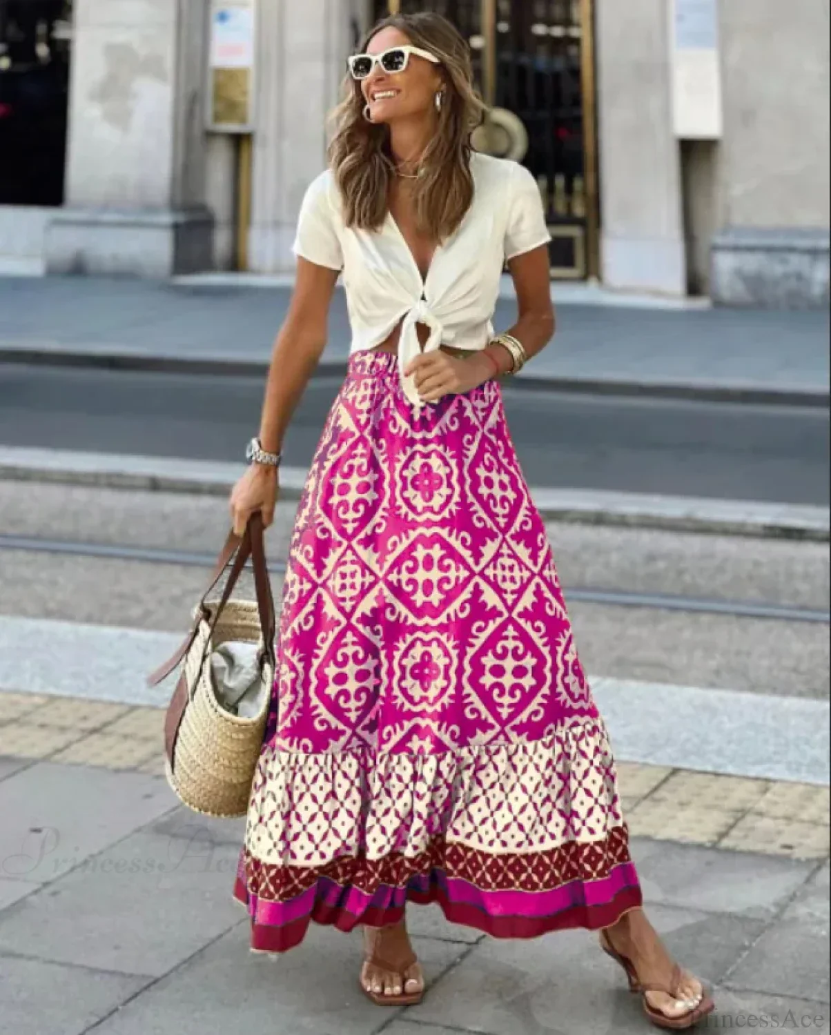 Boho Print High Waist Maxi Skirt Casual Loose Summer Skirt - Image 4