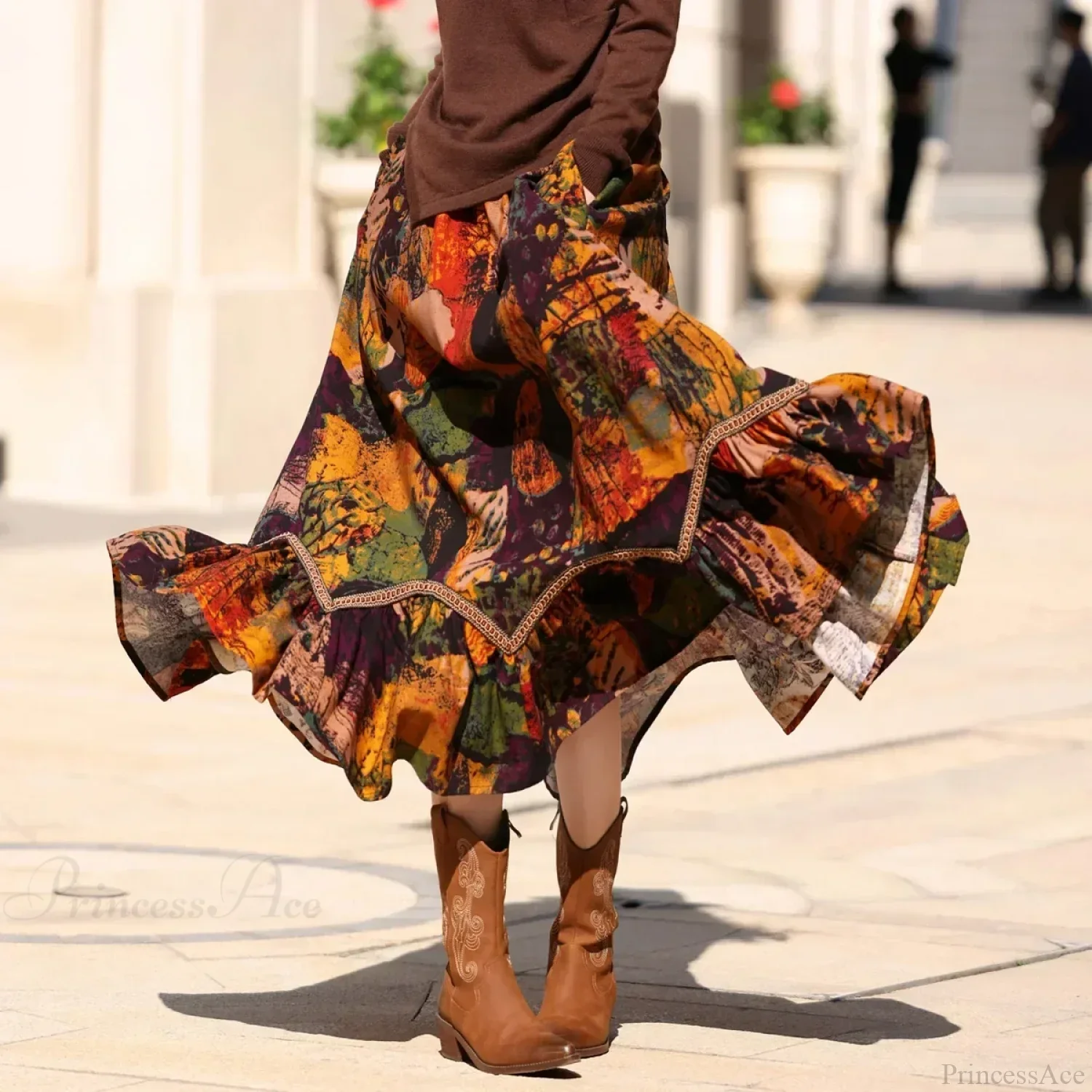 Boho Style Maxi Skirts Painting Printing Design Romantic Vintage A-line - Image 2