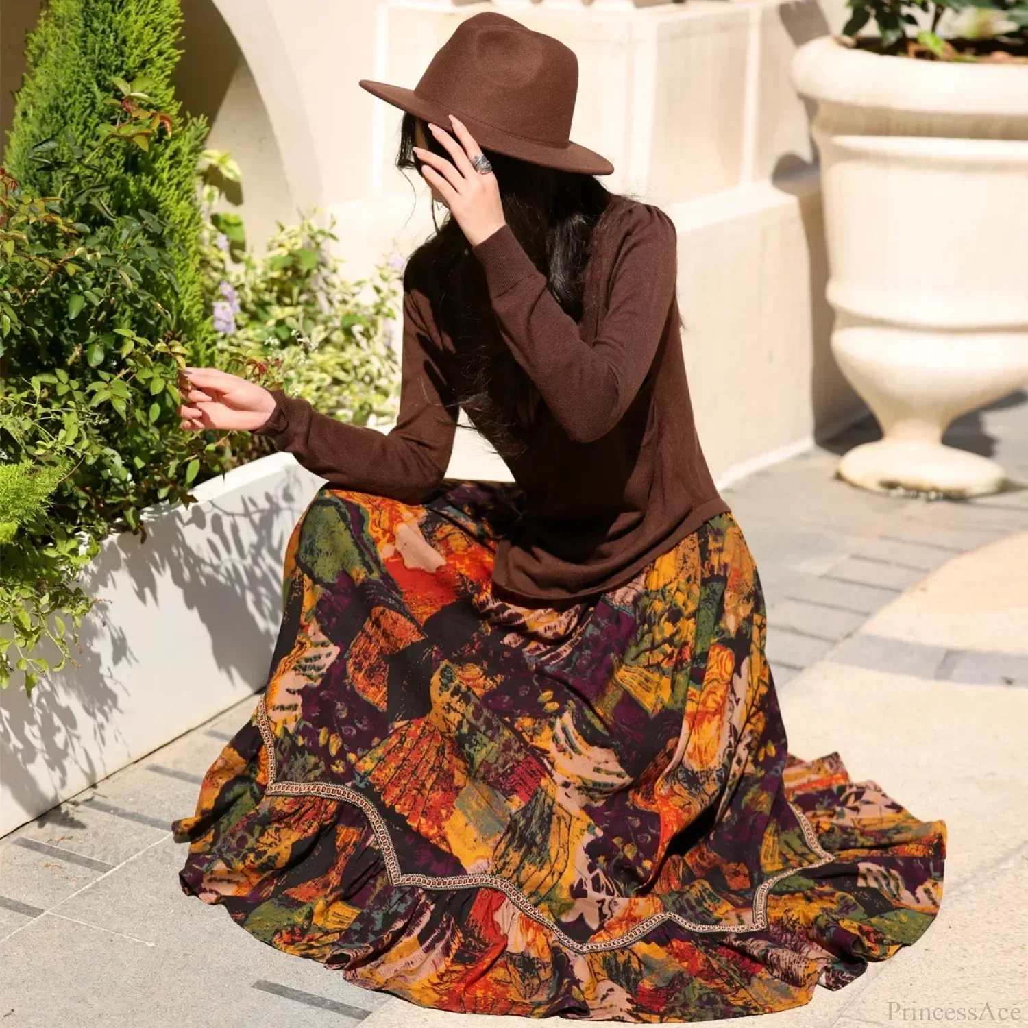 Boho Style Maxi Skirts Painting Printing Design Romantic Vintage A-line - Image 3