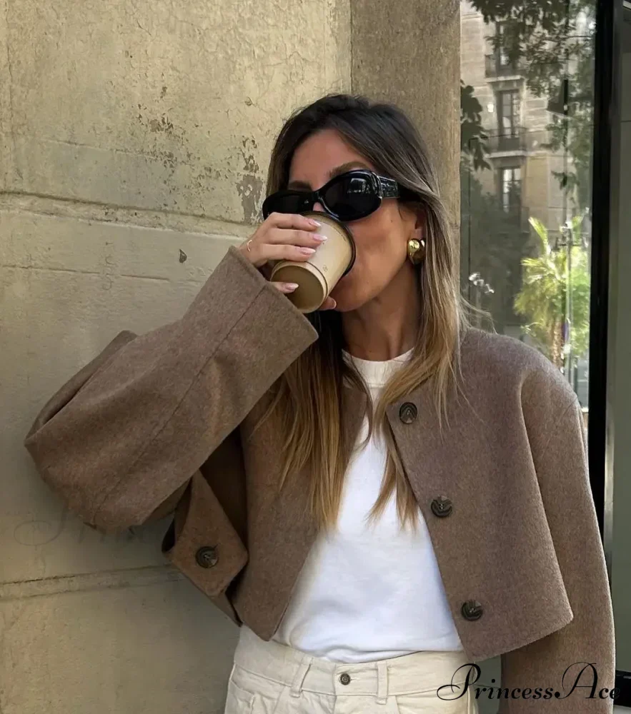 Bomber Demi-season Round Neck Buttoned Cropped Casual Autumn Chic Stylish Coat - Image 7