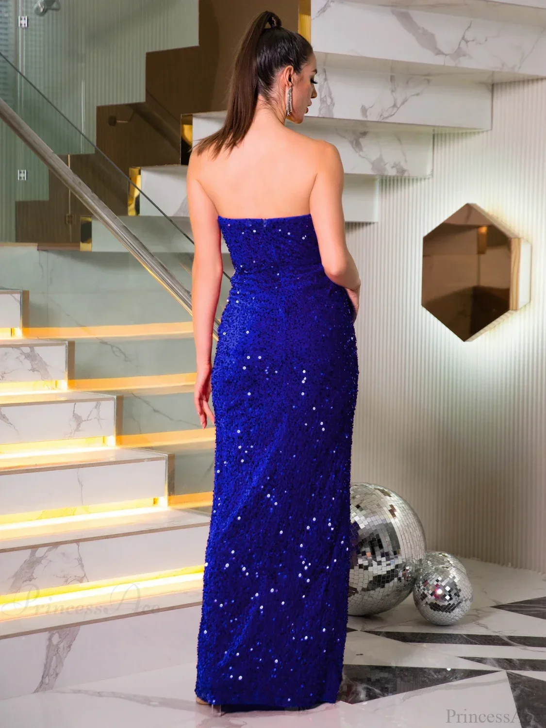 Boning Sequined Strapless Party Dress - Image 6