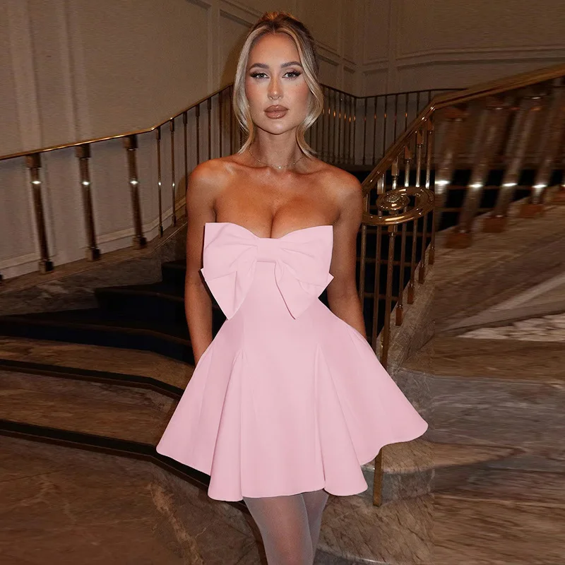 Bow Backless Strapless Party Dress - Image 9