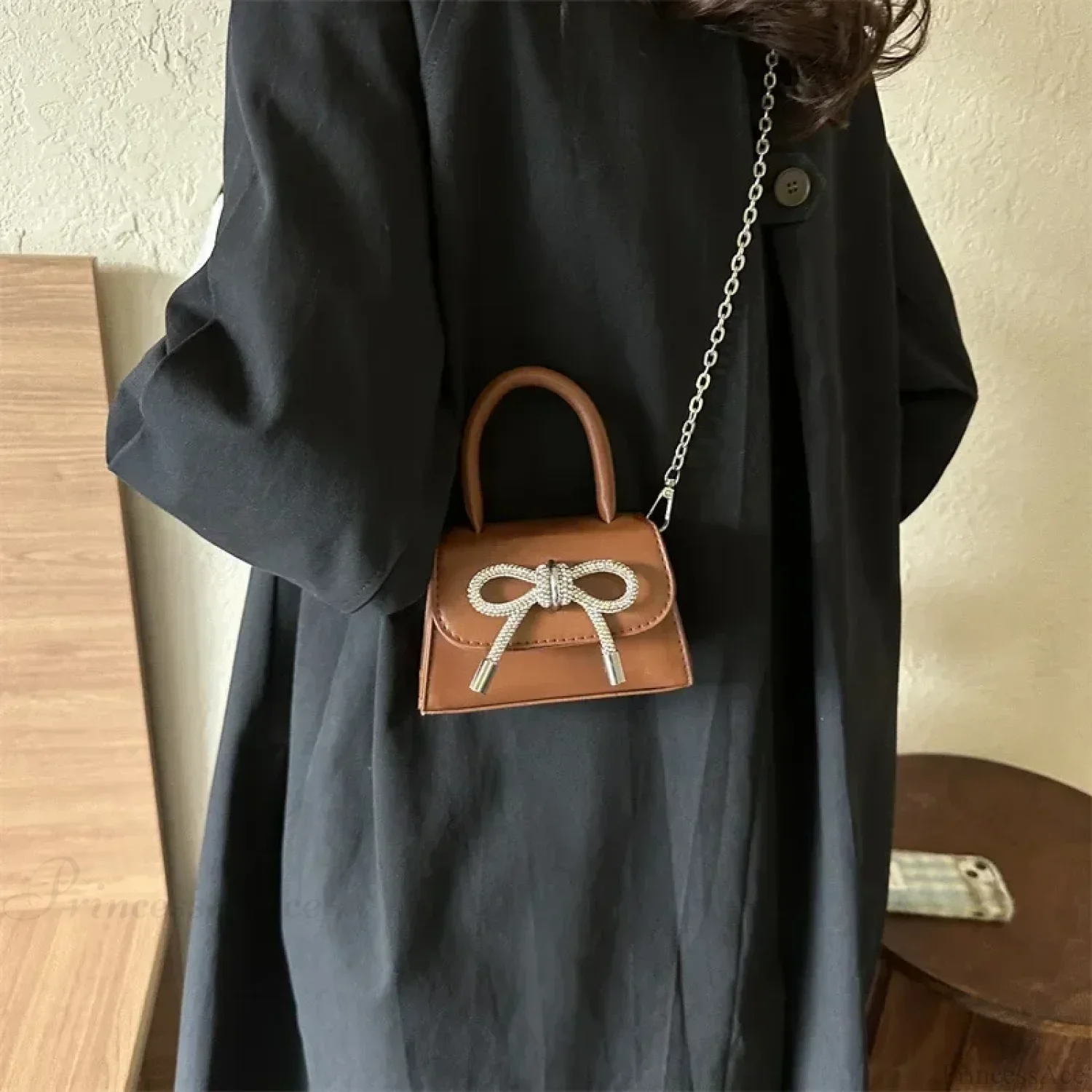 Bow Design Solid Color Mini PU Crossbody - Image 4