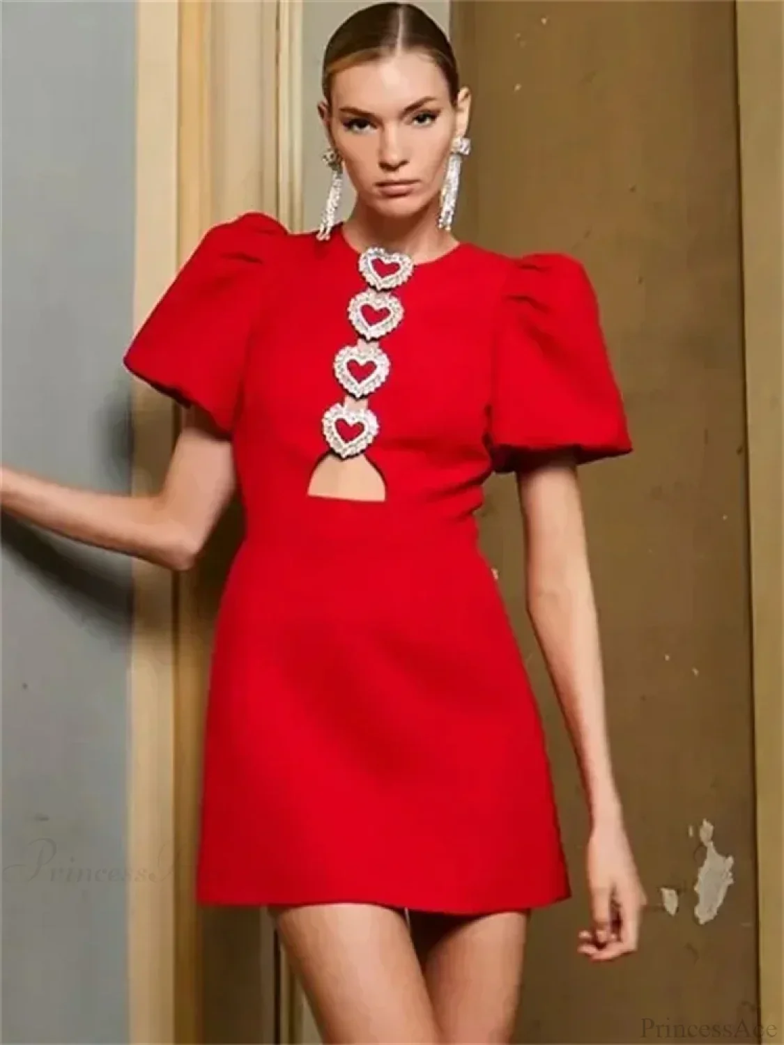 Bow Hollow-Out Patchwork Mini Dress - Image 4
