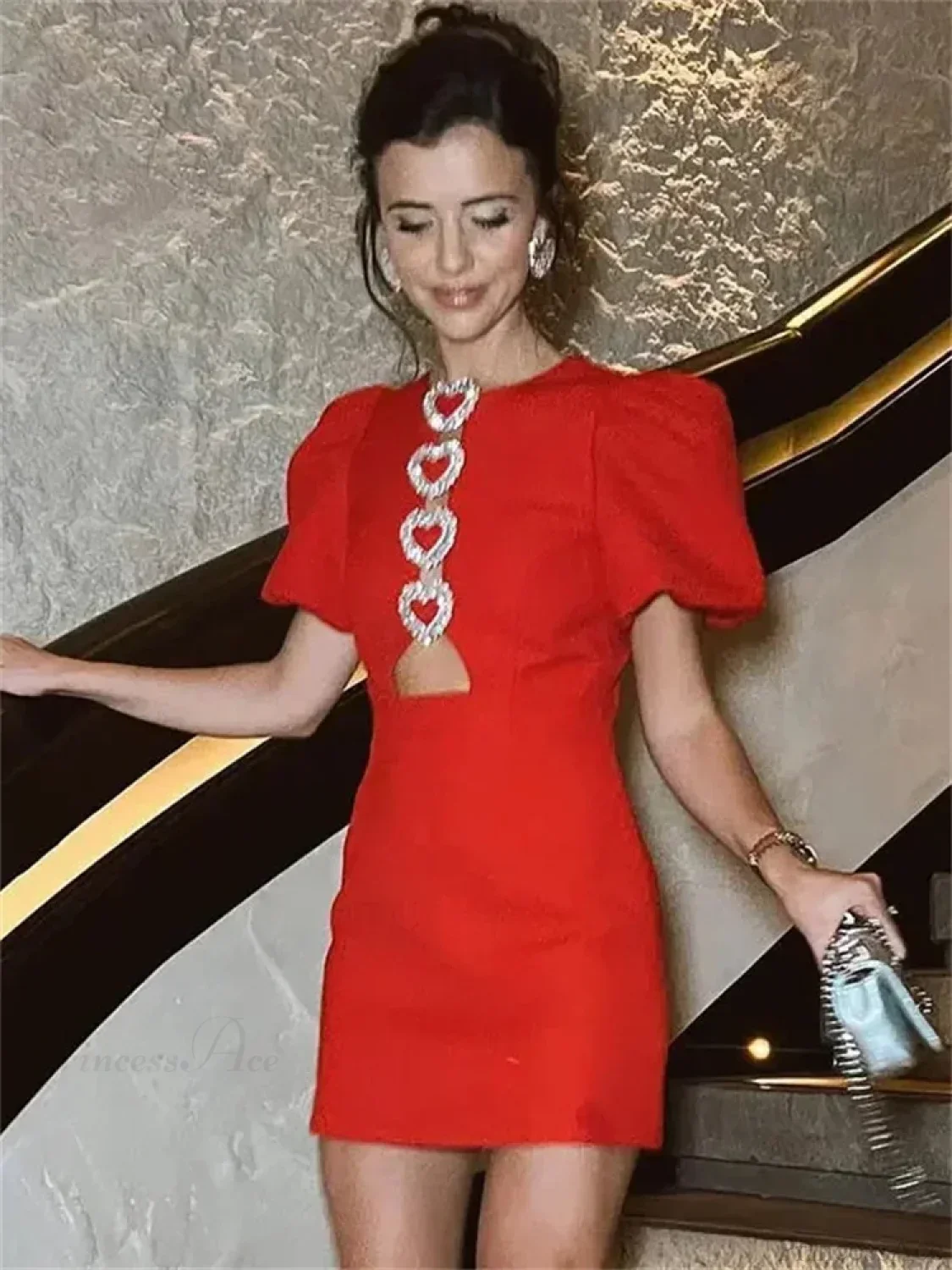 Bow Hollow-Out Patchwork Mini Dress - Image 6
