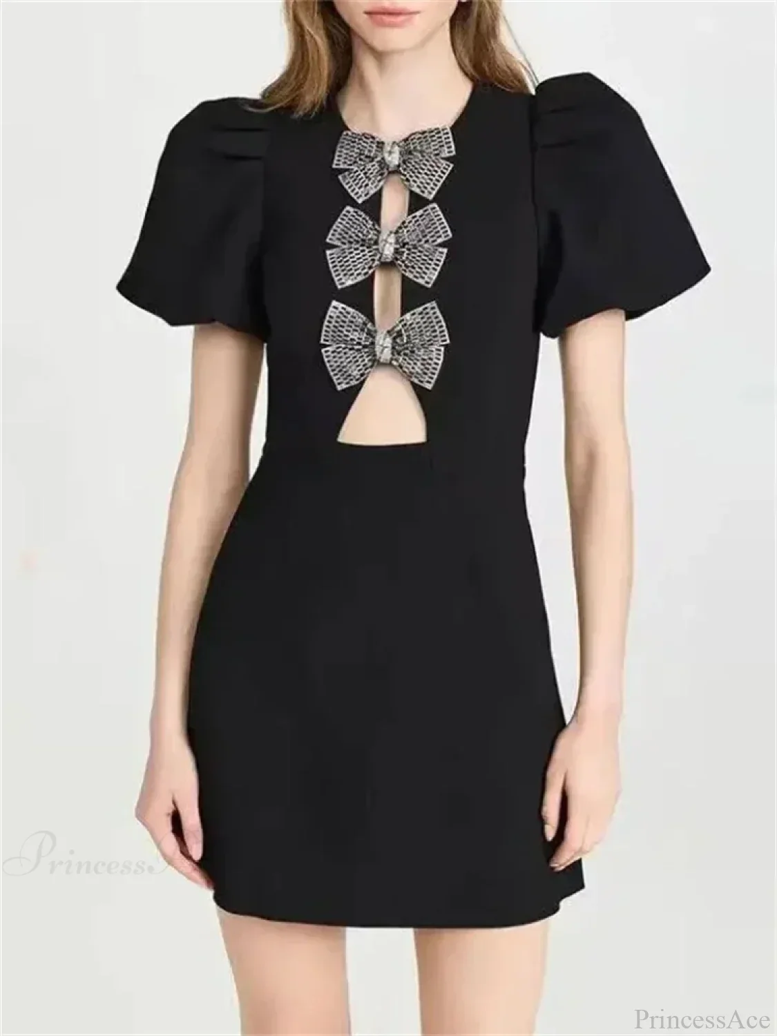 Bow Hollow-Out Patchwork Mini Dress - Image 7