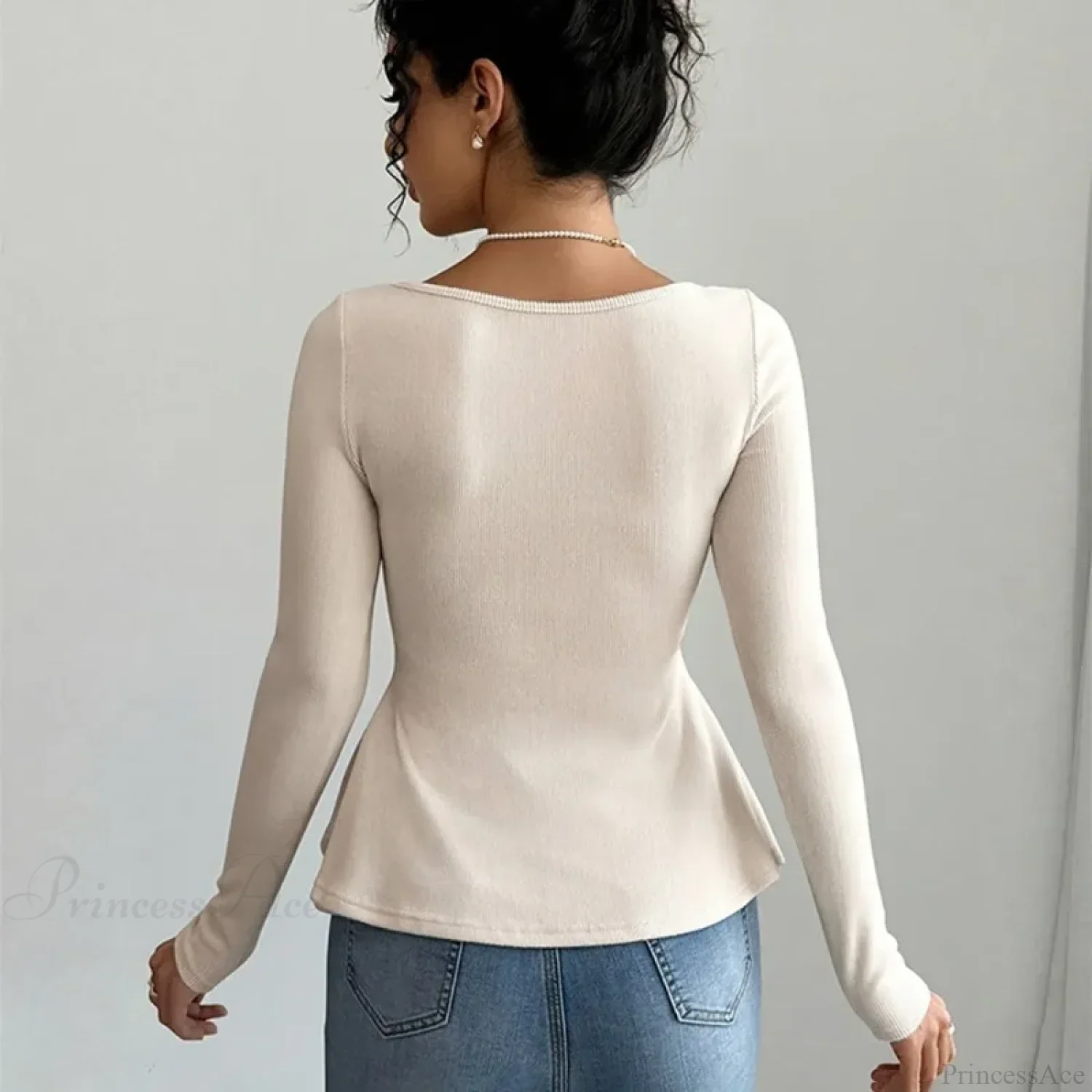 Bow Knit Casual Long Sleeve Ruffled Pullover Slim Knit Top - Image 5