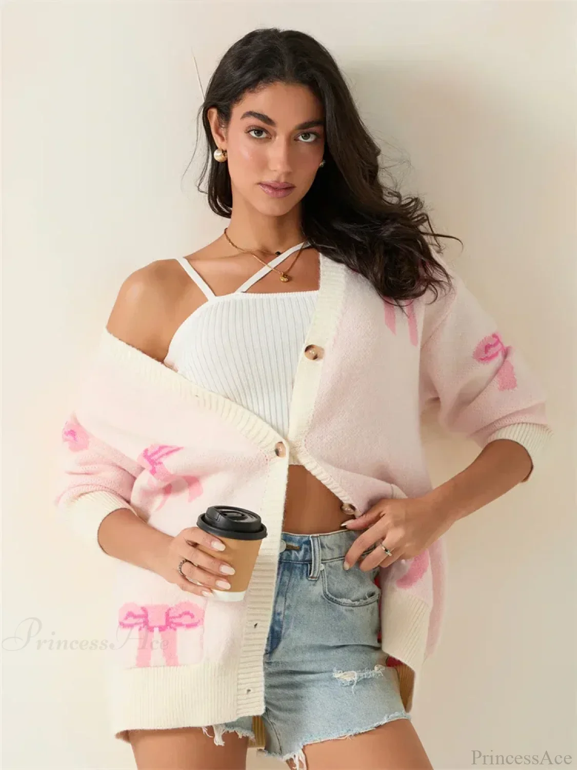 Bow Print Button Cardigan - Image 3