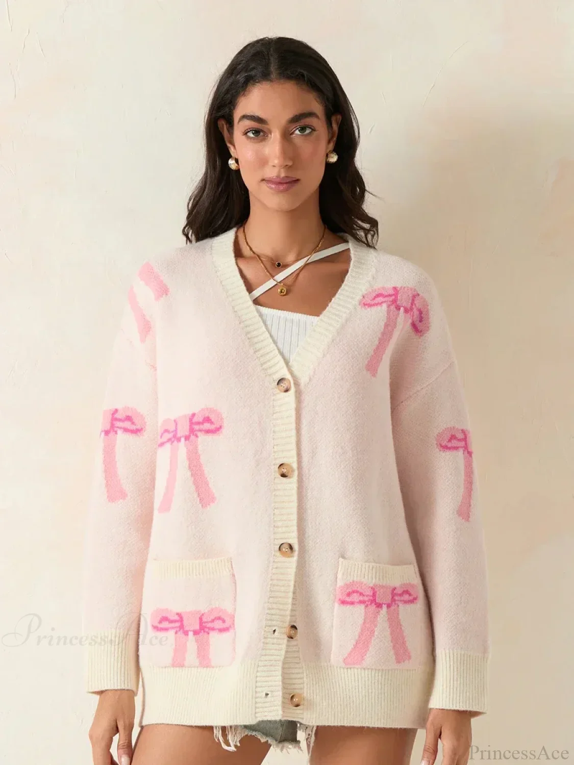 Bow Print Button Cardigan - Image 4