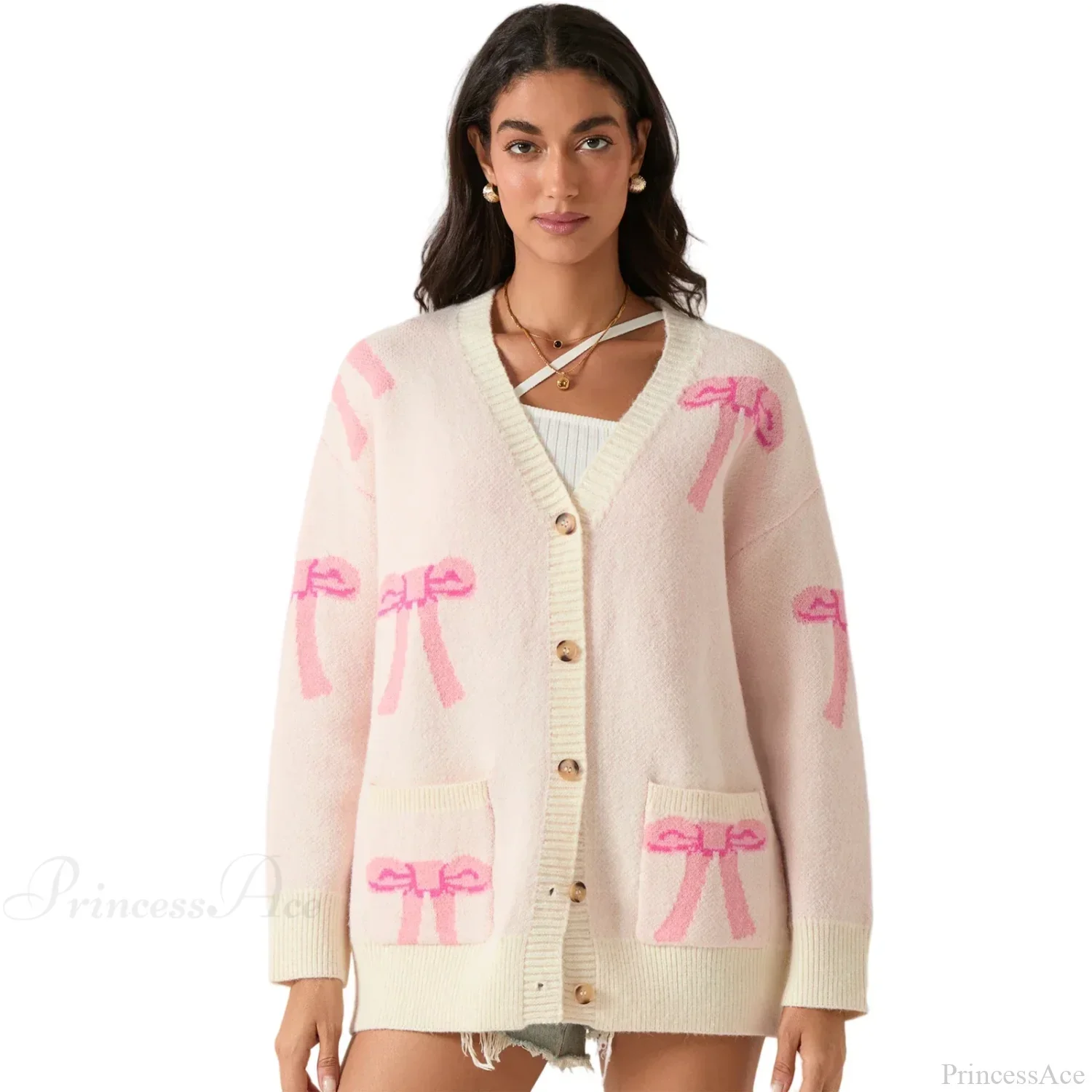 Bow Print Button Cardigan - Image 7