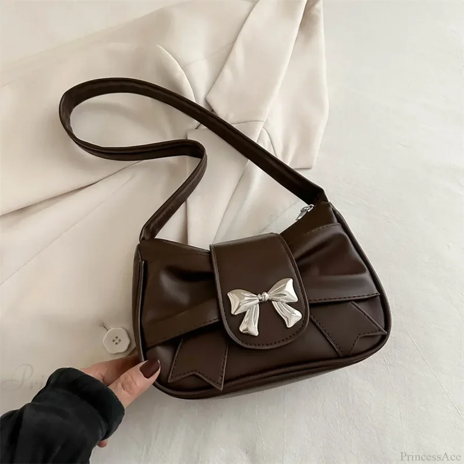 Bow PU Leather Casual Shoulder Handbag - Image 12