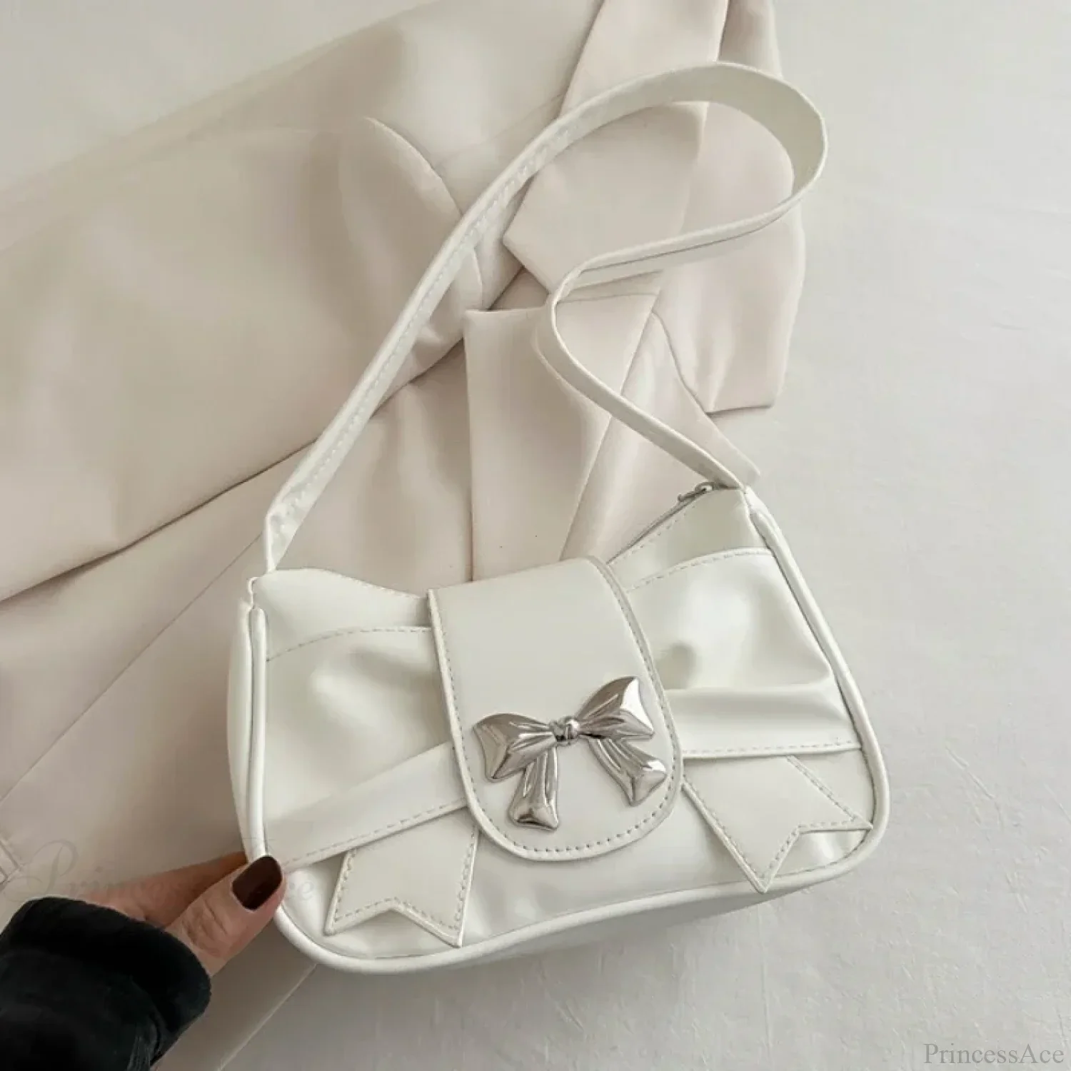 Bow PU Leather Casual Shoulder Handbag - Image 4
