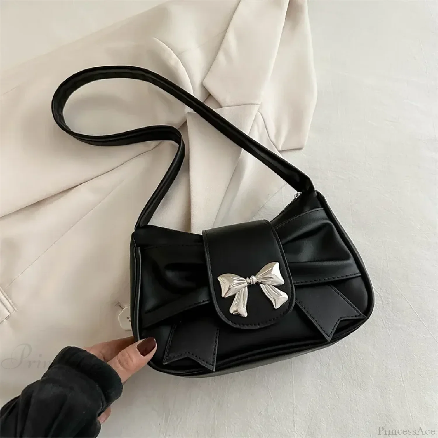 Bow PU Leather Casual Shoulder Handbag - Image 7