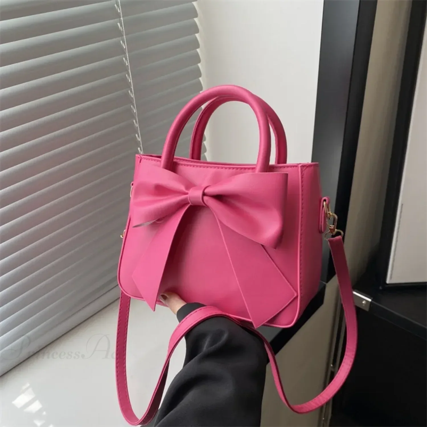 Bow PU Leather Solid Underarm Handbag - Image 11