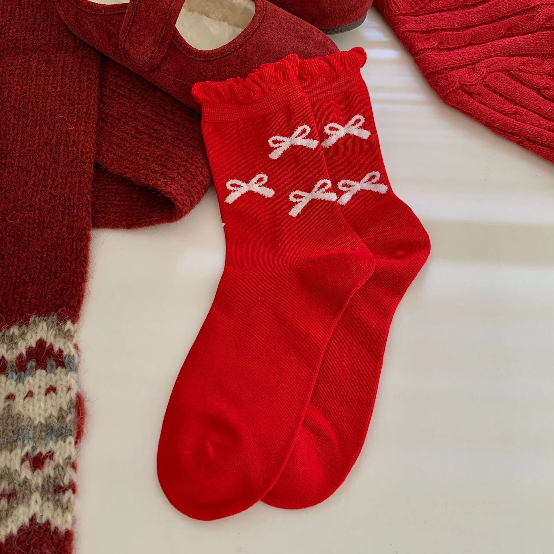 Bow Slouchy Mid-Calf Cute Socks - Image 4