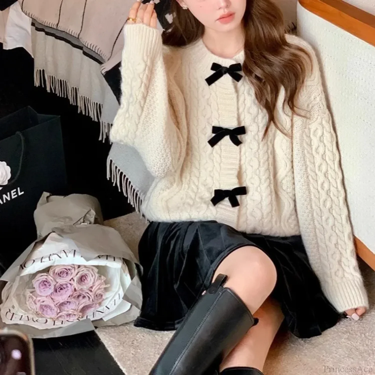 Bow Sweater Autumn Winter Knit Cardigan - Image 2