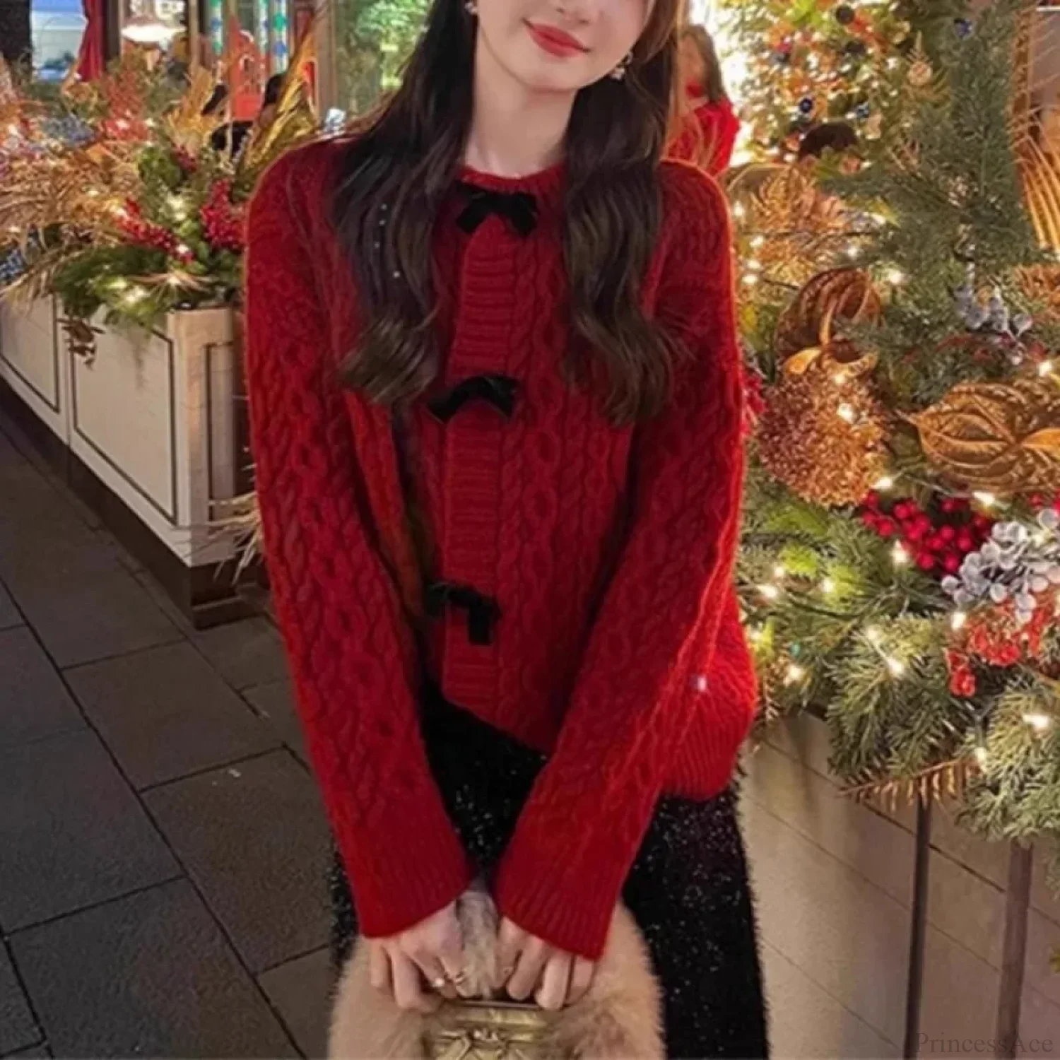 Bow Sweater Autumn Winter Knit Cardigan - Image 3