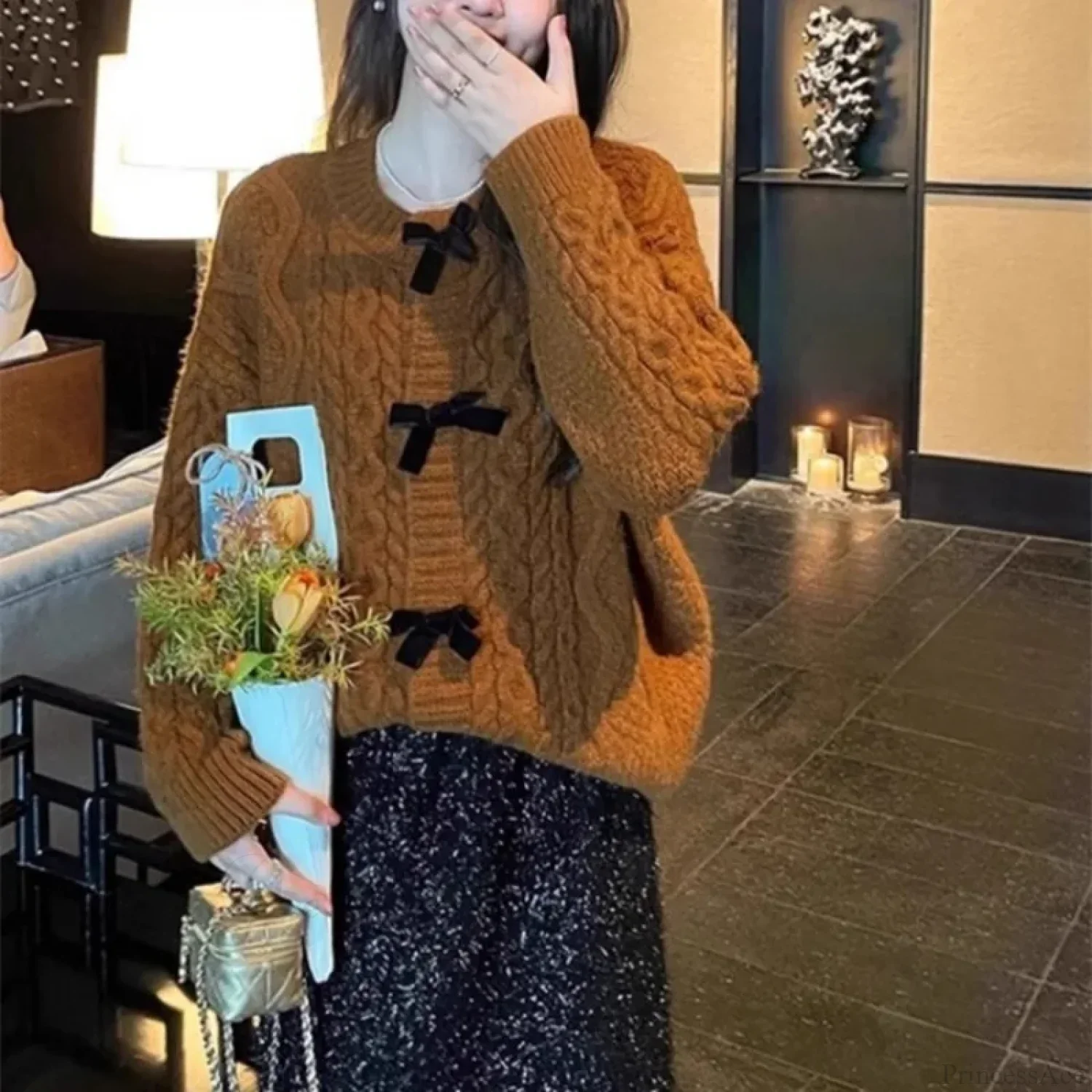 Bow Sweater Autumn Winter Knit Cardigan - Image 5