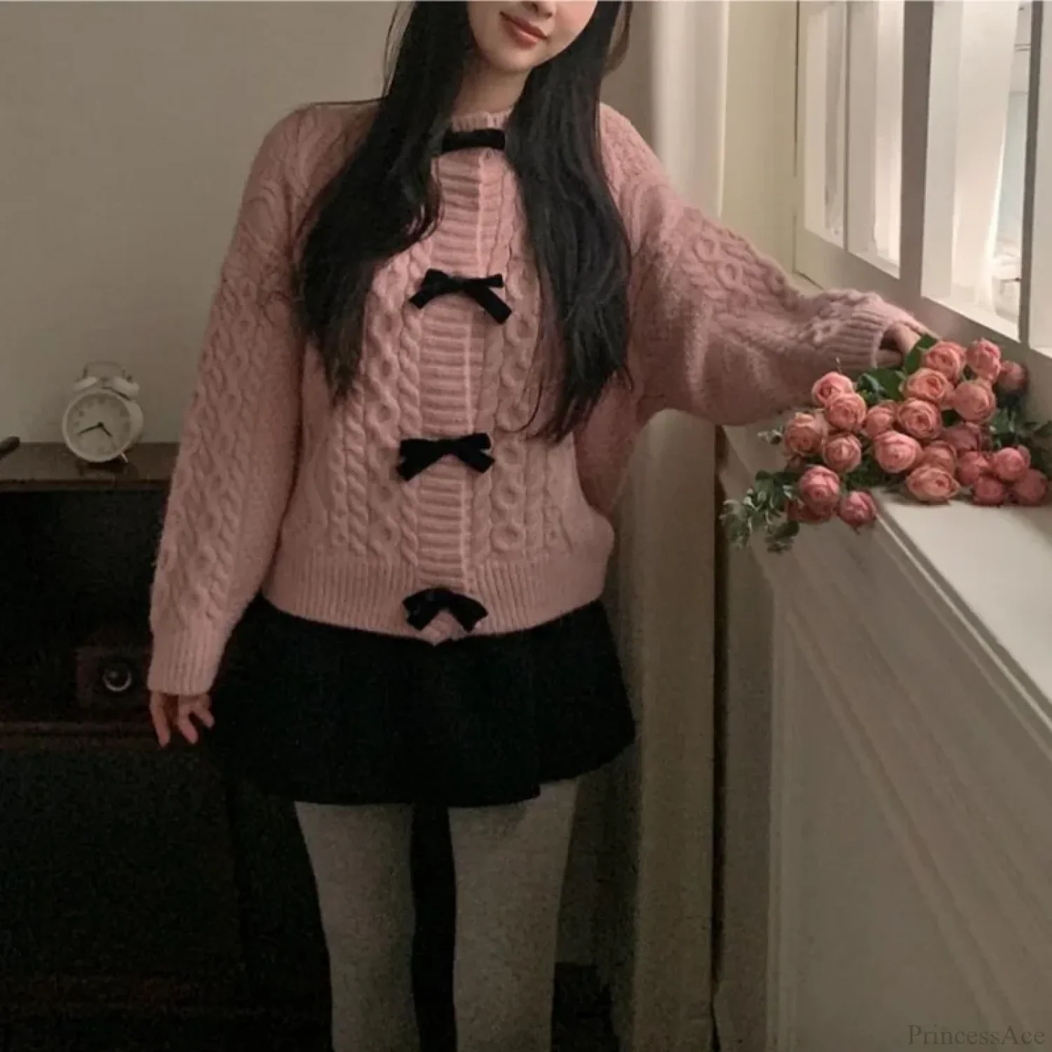 Bow Sweater Autumn Winter Knit Cardigan - Image 6