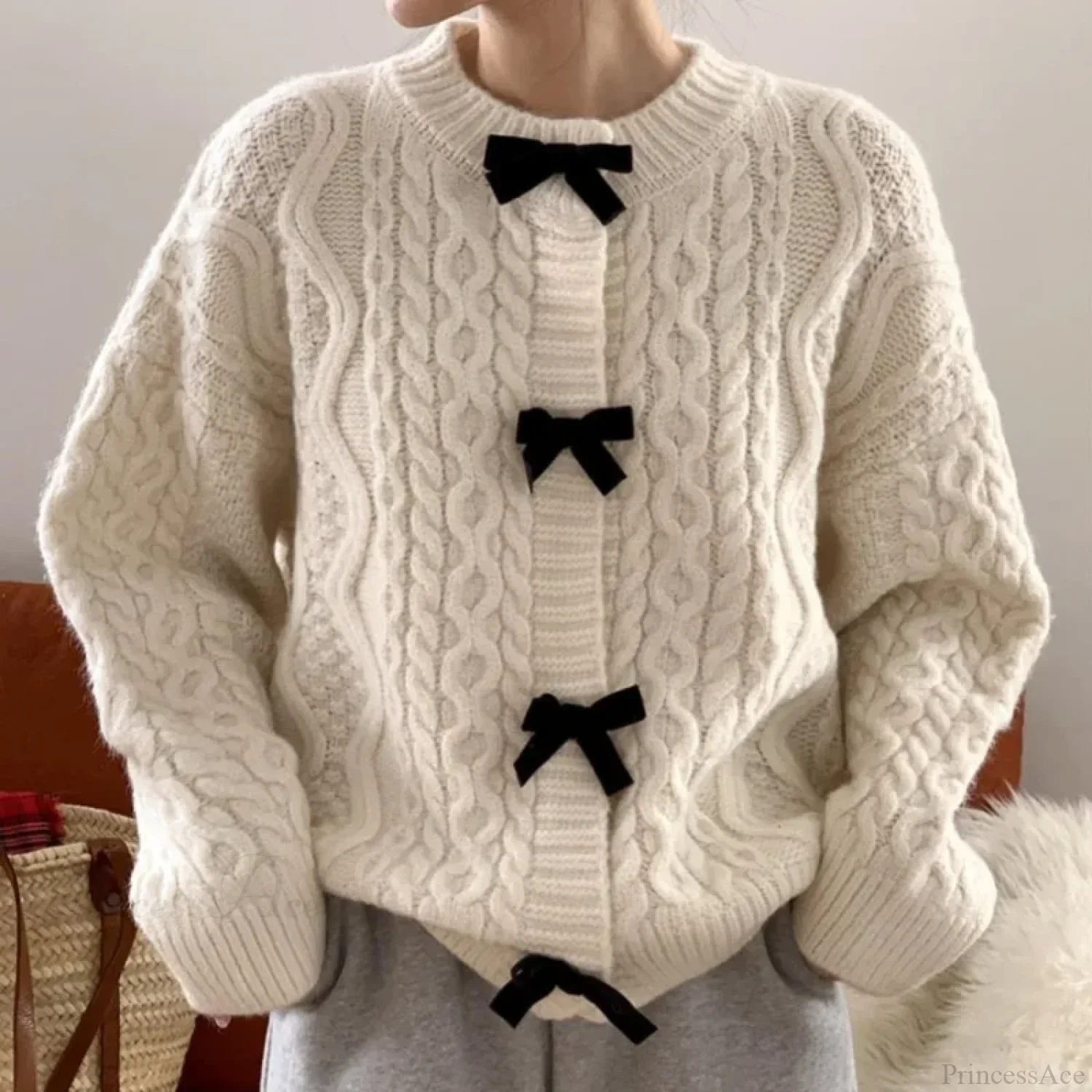Bow Sweater Autumn Winter Knit Cardigan - Image 7