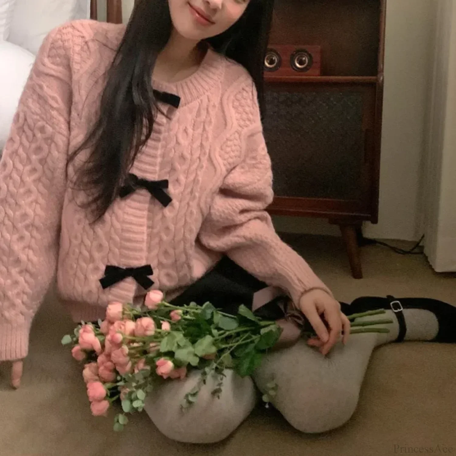 Bow Sweater Autumn Winter Knit Cardigan - Image 8