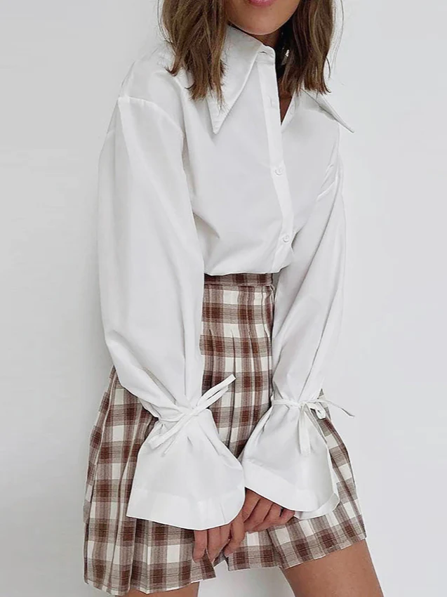 Bow Tie Long Sleeve White Blouse - Image 5