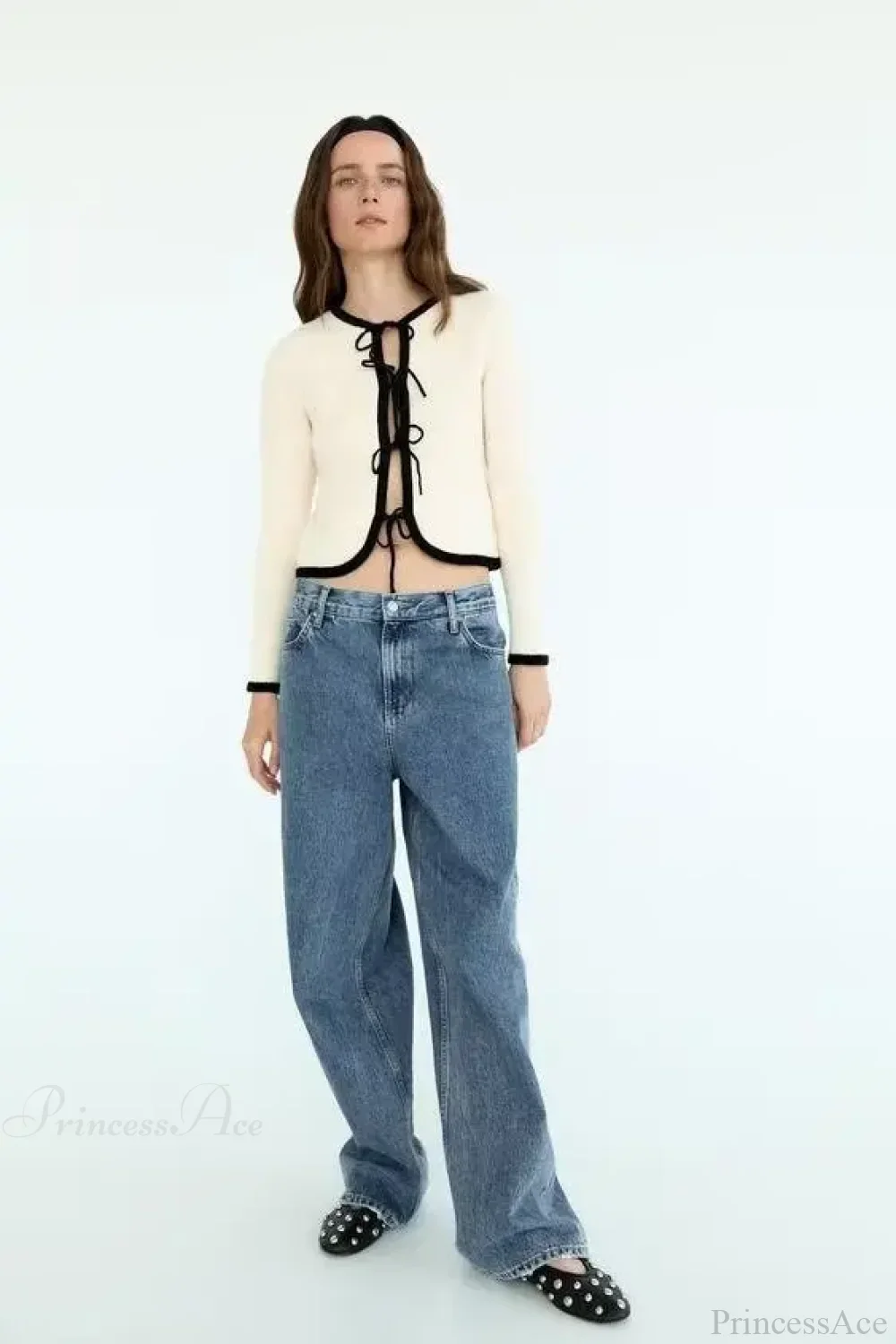 Bow Tie V-neck Long Sleeve Cardigan - Image 2
