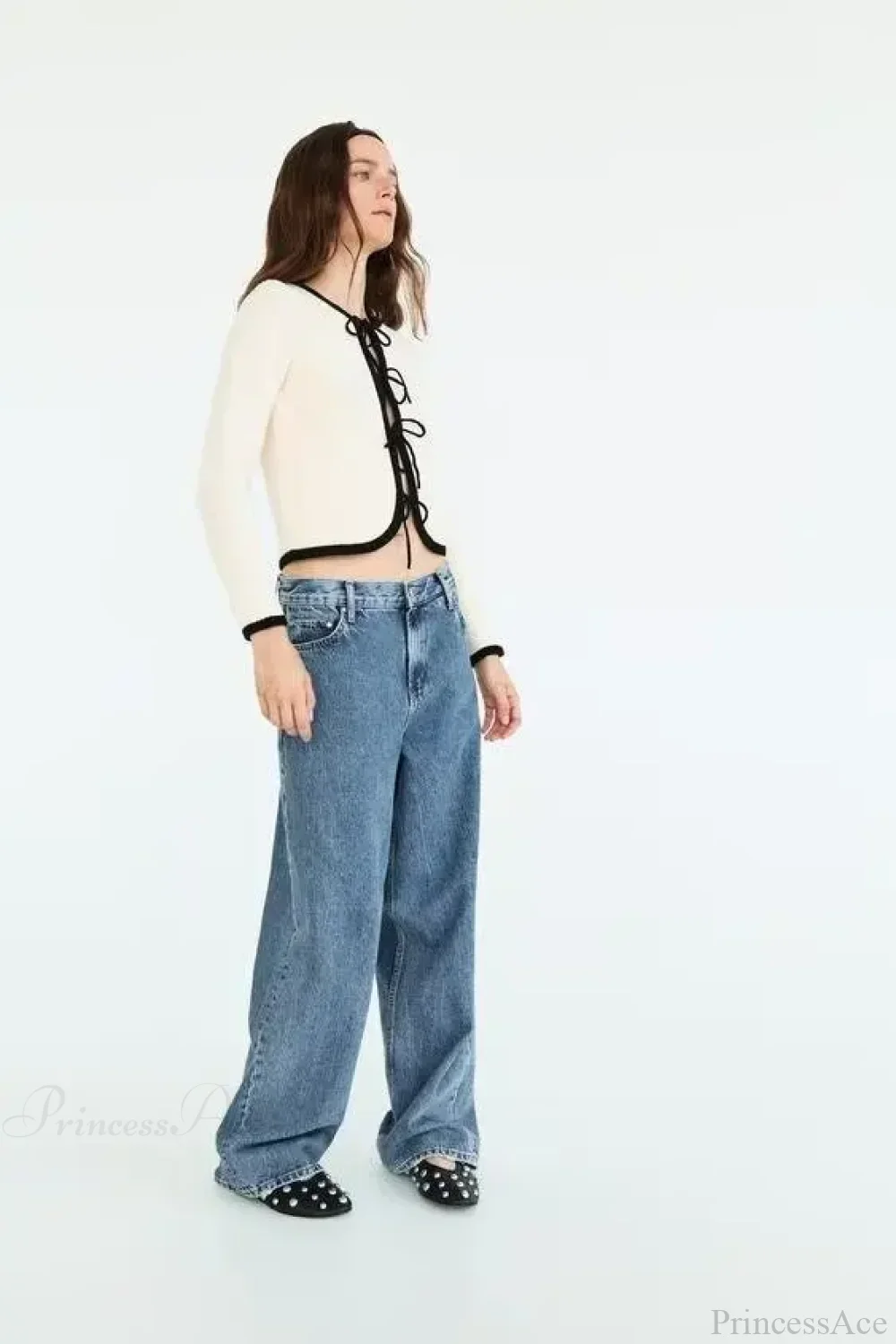 Bow Tie V-neck Long Sleeve Cardigan - Image 3