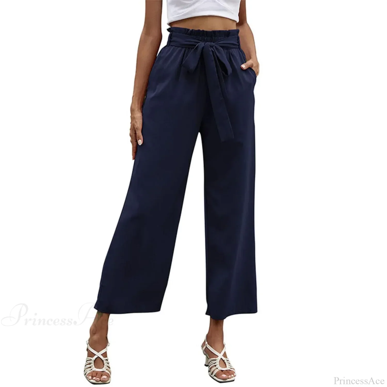 Bow Waistband Pleated Cotton Linen Pants - Image 10