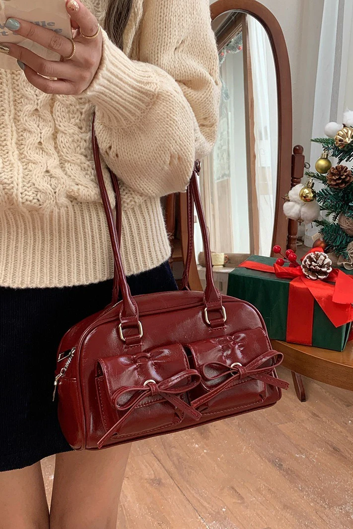 Bowknot Pillow Bowling Bag Chic Shoulder Underarm Tote Bag - Image 3