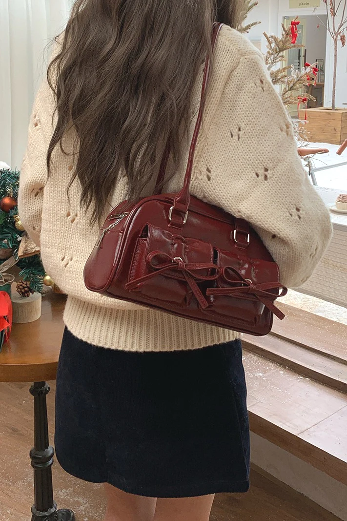 Bowknot Pillow Bowling Bag Chic Shoulder Underarm Tote Bag - Image 4