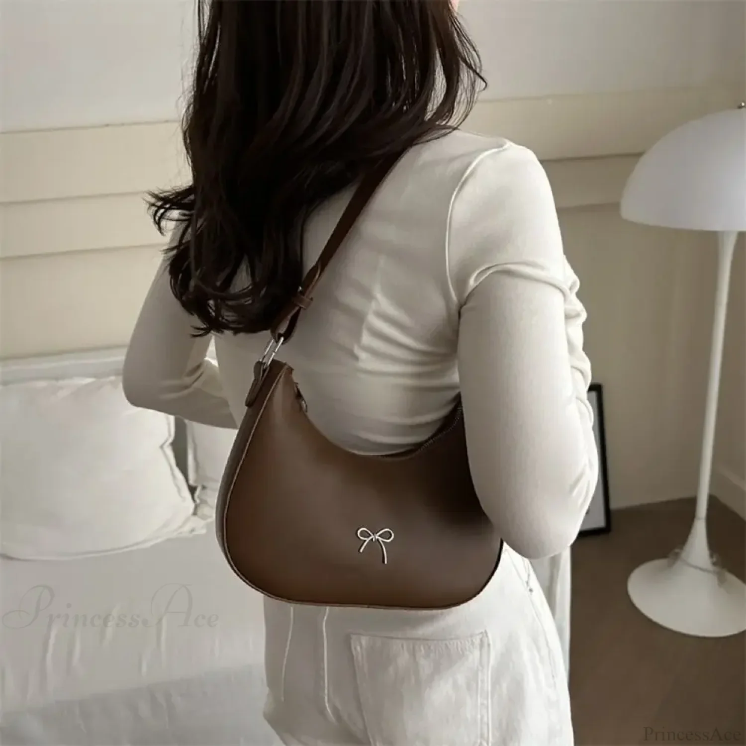 Bowknot Solid PU Leather Shoulder Bag - Image 2