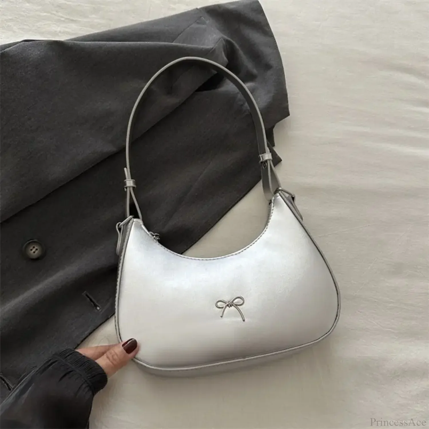 Bowknot Solid PU Leather Shoulder Bag - Image 10