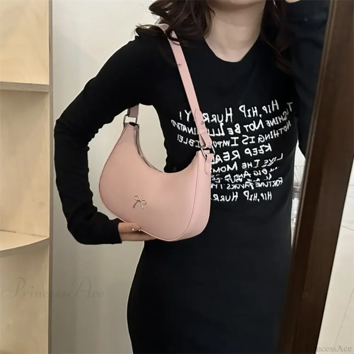 Bowknot Solid PU Leather Shoulder Bag - Image 3