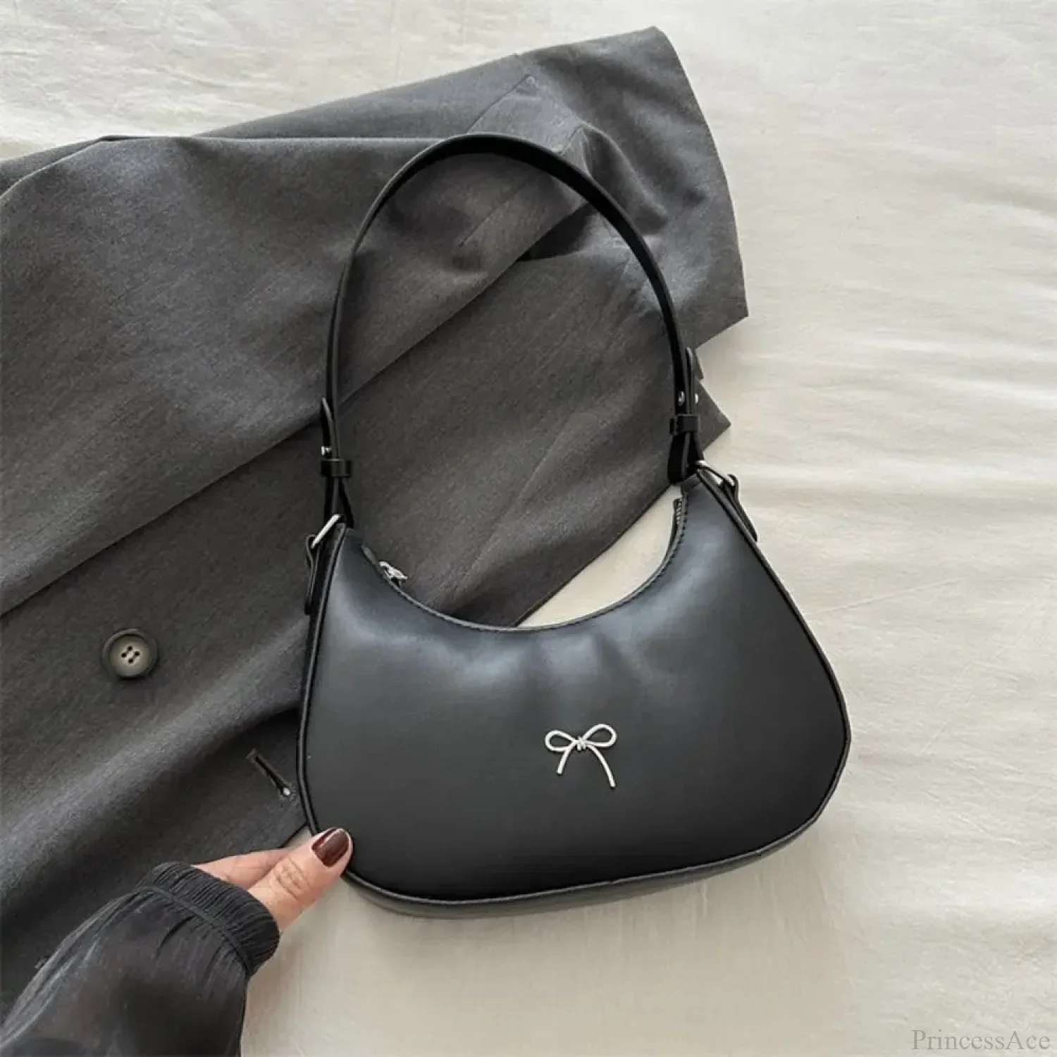 Bowknot Solid PU Leather Shoulder Bag - Image 6