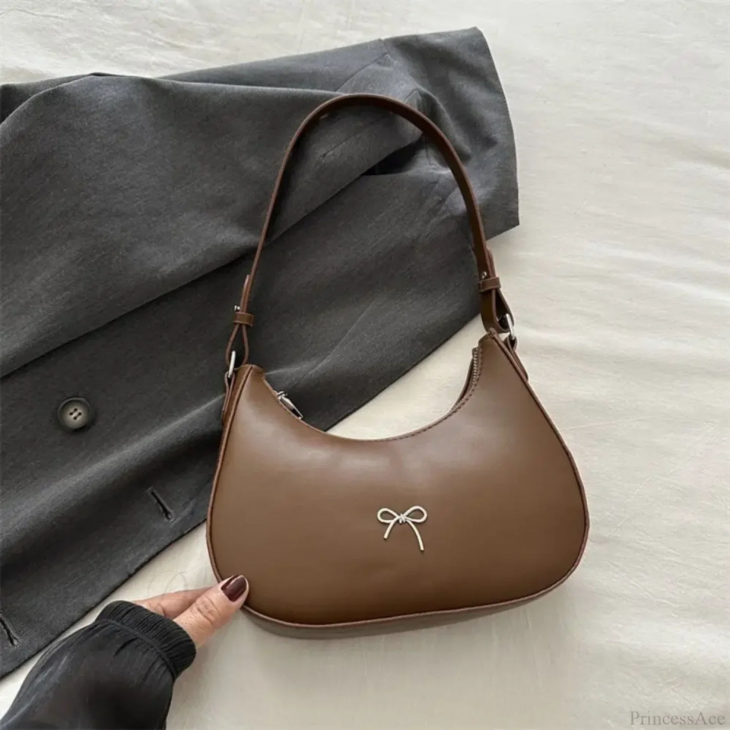 Bowknot Solid PU Leather Shoulder Bag - Image 9