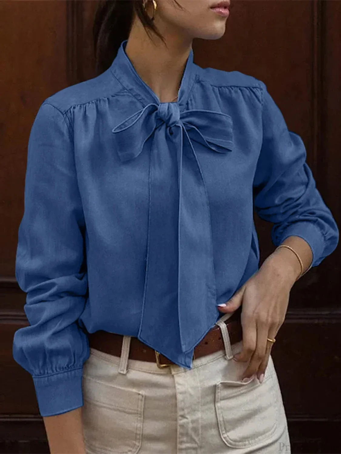 Bowtie Neck Pleating Blouse Casual Chic Blouse - Image 2